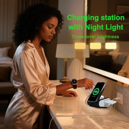 Revolutionary 4-in-1 Foldable Wireless Charging Station – Versatile Travel Magnetic Charger Stand with Adjustable Night Light for i Phone 16/15/14/13/12, Apple Watch, and Air Pods – Sleek Black Design (Adapter Not Included) – Ultimate Compatibility and Fast Charging Solutions for Tidy, Efficient Tech Spaces.