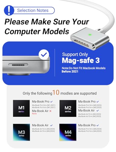 Elevate Your Charging Game with the 140 W USB-C to Magnetic 3 Cable (6.6 FT) – Premium Compatibility for Mac Book Air & Pro Models, Rapid Magnetic Connection for Enhanced Efficiency, Durable Braided Design in Sleek Silver, Perfect for On-the-Go Power Needs!