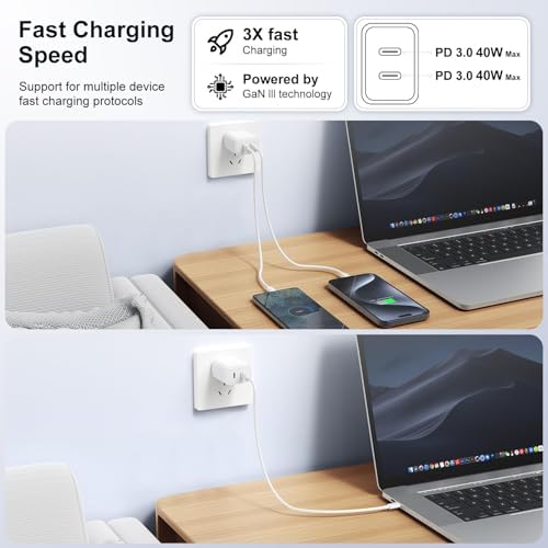 40 W Dual USB-C Fast Charging Block – Ultimate Portable Power Adapter for i Phone, i Pad, Samsung & More – 2-Pack for Effortless Multi-Device Charging – Rapidly Energize Your Gadgets Anywhere