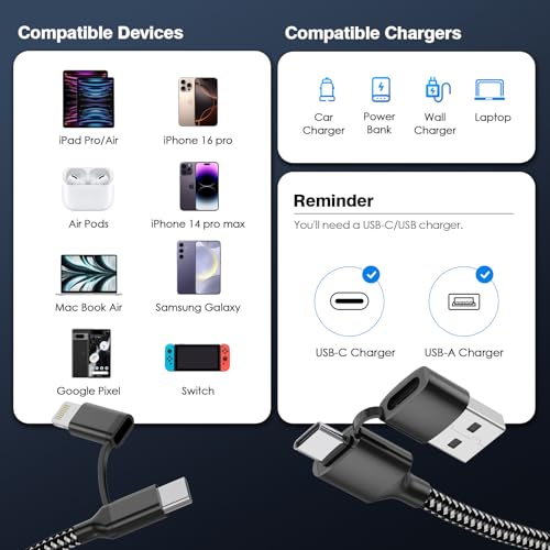 20 FT Ultra-Long i Phone Charger Cable – Fast 60 W 2-in-1 USB-C & Lightning Charging Cord for i Phone 16/15/14/13/12/11, i Pad & Mac Book – Durable Braided Design for Home, Office & Outdoor Use – Unmatched Flexibility and Rapid Power Delivery