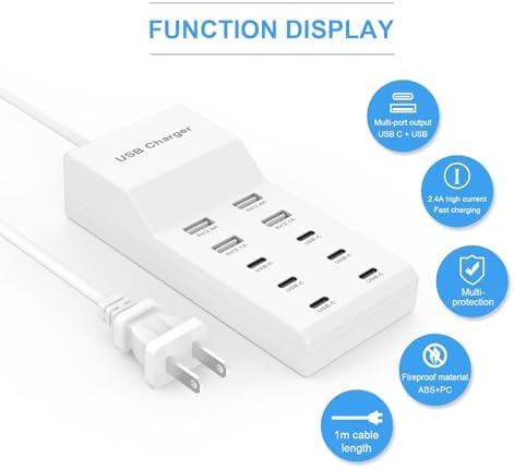 Ultimate USB Charging Hub for Multiple Devices – Fast, Smart Charge Dock with 6 USB-C & 4 USB-A Ports, Perfect for i Phone 15, Galaxy S Smartphones & More – Compact Design with Surge Protection for Home, Office & Travel