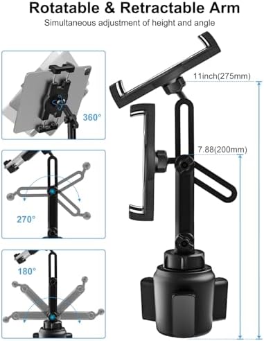 Ultimate Woleyi Cup Holder Car Tablet Mount – 360° Rotating Adjustable Stand for i Pad Pro, Air, Mini & Galaxy Tabs – Secure & Versatile Cradle for 4.7-13″ Devices – Hands-Free Navigation & Entertainment Solution for Cars and Trucks