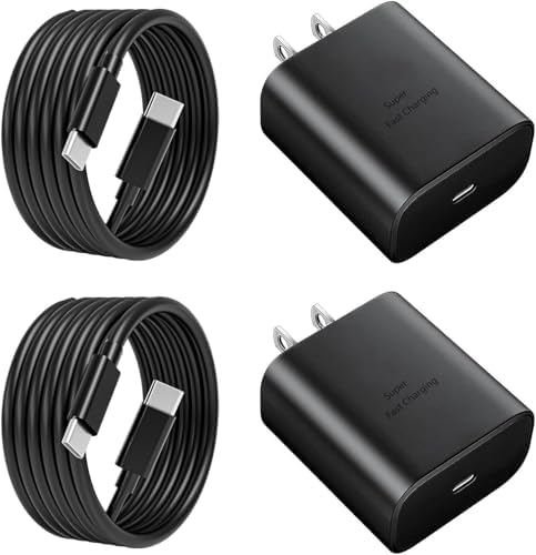 Dual 45 W Samsung Fast Charger Set with 6 ft USB C Cables for Galaxy Devices – Ultimate Rapid Charging Solution for S25, S24, S23, Note Series – Enhanced Performance and Portability for Busy Users