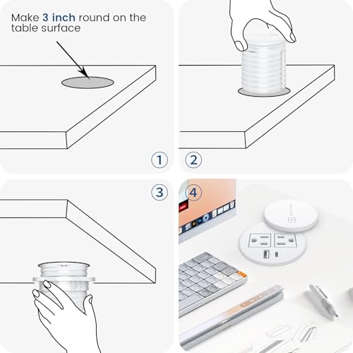 Elevate Your Workspace with a 15 W Wireless Charging Recessed Power Grommet – 20 W USB-C Fast Charging Station, Dual AC Power Outlets, Sleek Flush Mount Desk Power Solution for Tidy Cable Management and Enhanced Efficiency in Office and Home Environments