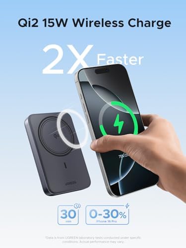 UGREEN Qi2 Certified 15 W Magnetic Power Bank – 10,000 m Ah Fast Charging Wireless Battery Pack for i Phone 16/15/14/13/12 Series – Ultra-Slim Portable Charger with 20 W USB-C Output for Ultimate Compatibility and Convenience