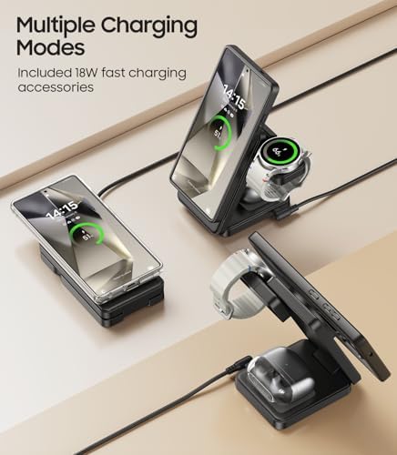 Effortless 3-in-1 Magnetic Wireless Charger for Samsung Devices – Fast Mag-Safe Charging Station for Galaxy S25, S24, S23 Ultra Plus, Z Fold/Flip Series, Plus Compatible with Galaxy Watch Ultra 8/7/6/5/Pro and Buds – Portable Foldable Design for Enhanced Efficiency and Style