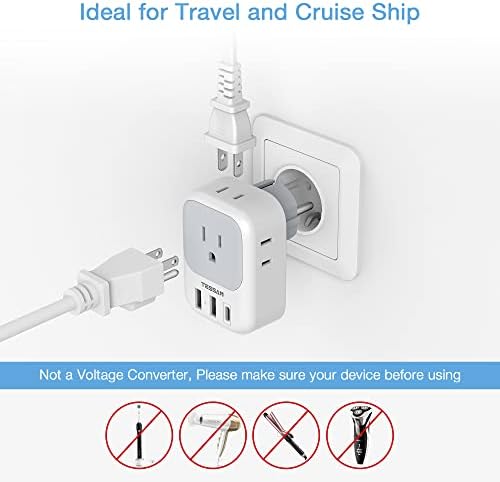 Ultimate European Travel Power Adapter: 4 AC Outlets & 3 Fast Charge USB Ports (1 USB-C PD 20 W) – Compact, Foldable Design for Effortless Connectivity in Spain, France, Germany, Italy, Portugal & Iceland – Versatile Compatibility for All Your Devices