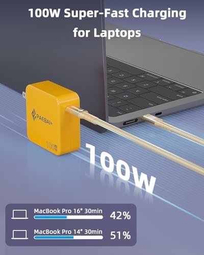 Ultimate PAEBAI+ 100 W USB-C Ga N Fast Charger: Compact, Foldable Wall Adapter for Mac Book Pro, i Phone 15/16, and Diverse USB-C Devices – 6.6 ft Durable Type-C Cable for Rapid Charging – Unmatched Versatility and Safety Features for Efficient On-the-Go Power Solutions