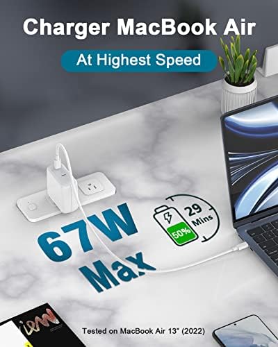 Advanced Dual-Port USB-C Charger for Mac Book Air/Pro (13-16 inch) & i Pad Pro/Air/Mini – 67 W Power Adapter with 6.6 FT Cable – Ultra-Fast Charging for M1, M2, M3 Chips – Universal Compatibility for All USB-C Devices – Enhanced Safety Features with Soft LED Indicator – Perfect for Travel and Versatile Use