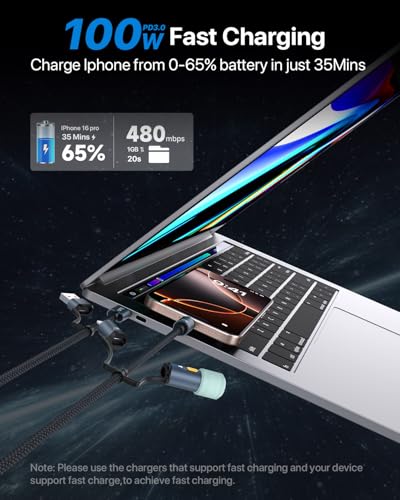 SOOPII 100 W 6.6 FT 4-in-1 Multi-USB C Charging Cable – Fast Charging Solution with USB-C, USB-A, and Lightning Connectors – Durable Nylon Braided Design for Phones, Tablets, and Laptops – Ultimate Versatility for Home and Travel