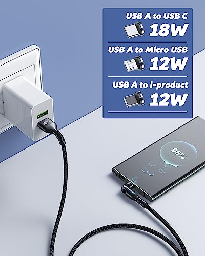 AUFU 9 Pin Magnetic Charging Cables – 4-Pack (2 x3 ft, 2 x6 ft) with 360°/180° Rotating Connectors for Effortless Fast Charging and Data Transfer – Compatible with Type C, Micro USB & i-Products – Durable, High-Speed 3 A Magnetic Charger for All Devices