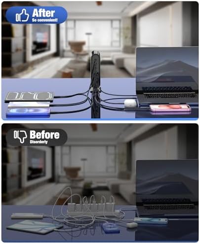 High-Power 96 W Multi-Device Charging Station – 6-Port USB-C Fast Charging Hub with 6 ft Cables for i Phone 16, 15 Pro Max, Samsung, Android & i Pad – Sleek Black Organizer for Home & Office Use – Rapid Charging Solution to Eliminate Cable Clutter