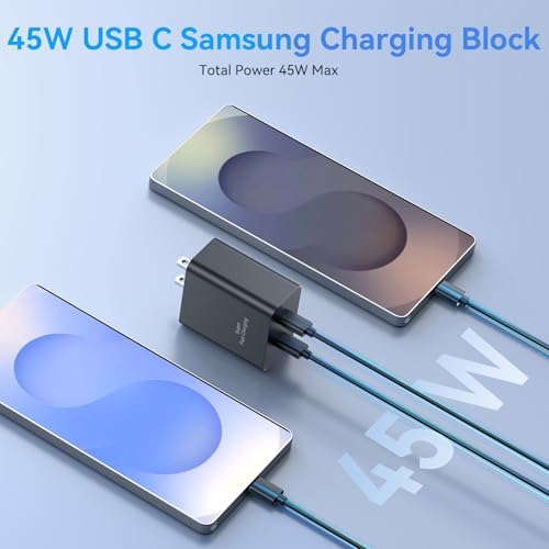 Samsung 45 W Dual Port USB-C Fast Charger with 10 FT Cables – Ultimate Rapid Charge Solution for Galaxy S Series Devices – Efficient Power Delivery for On-the-Go Charging Needs and Enhanced Compatibility with S25, S24, S23, S22, S21, S20+