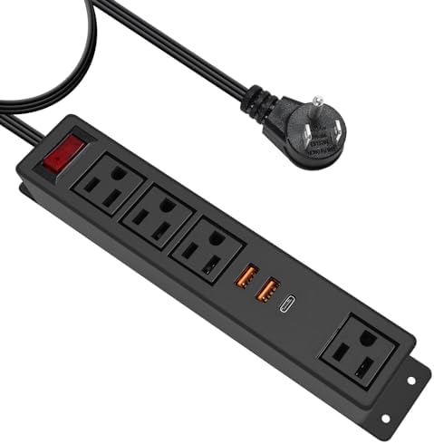 Compact 20 W USB C Wall-Mounted Power Strip – Versatile Under Desk Extension Cord with 5 AC Outlets for Fast Charging in Home, Workshop, Dorm, and Travel – Space-Saving Flat Plug Design for Seamless Connectivity and Enhanced Performance