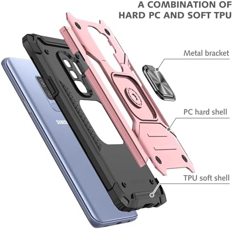 Rugged Military-Grade Shockproof Case for Samsung Galaxy S9 Plus – Red Armor with Built-in Kickstand and Magnetic Car Mount for Ultimate Protection and Style – Perfect for Active Lifestyles