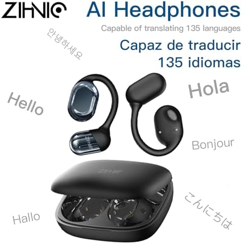 ZIHNIC Wireless AI Translation Earbuds – 4-Mode Real-Time Language Interpretation, Ergonomic Comfort Fit for Extended Use, IPX5 Waterproof Protection, Bluetooth 5.0 for i OS & Android – Perfect for Global Travelers and Professionals – Superior Sound Quality and Versatile Connectivity