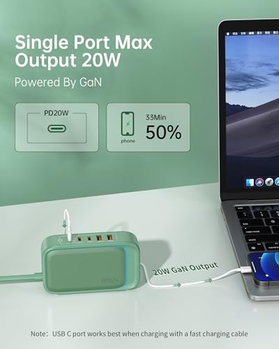 Effortless Power: 65 W USB Charging Station with Surge Protection – 5 FT Flat Extension Cord for Travel, Home, Office & School – Multi-Device Charging Hub for Fast, Safe Energy Delivery – Lightweight & Compact Design for Ultimate Portability