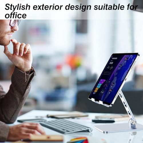Premium Adjustable Aluminum Tablet Stand for Desk – Versatile Portable Holder for 4-16″ i Pad Pro, Kindle, and Nintendo Switch – Lightweight, Foldable Design for Travel and Home Use – Enhanced Stability with Non-Slip Pads for Secure Device Support – Ideal for Work, Streaming, and Cozy Reading in Any Setting