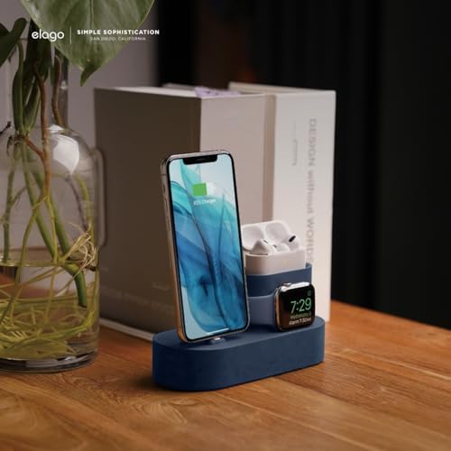 elago 3 in 1 Charging Station for Apple Devices – All-in-One Dock for i Phone, Apple Watch Series 10/9/8/7/6/5/4/3/2/1/SE, and Air Pods Pro/3/2/1 – Sleek, Space-Saving Design with Enhanced Speed and Compatibility (Original Cables Required) – Perfect for Home or Office Use