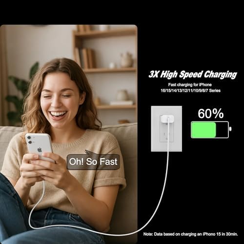 Rapid Charge 30 W Dual Pack i Phone Charger with 6 FT 2-in-1 USB C & Lightning Cable for i Phone 16/15/14/13/12/11 and Android Devices – Ultimate Fast Charging Solution for Home and Travel Use