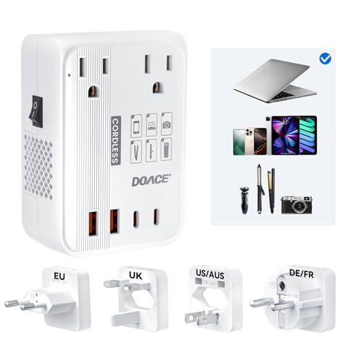 DOACE 220 V to 110 V Travel Voltage Converter: Ultimate Power Adapter with 4 USB Ports for Hair Tools – Compact, Safe, and Efficient Global Charging Solution for Beauty on the Move