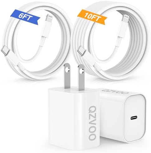 Ultra-Fast 20 W i Phone Charger with 10 ft USB C to Lightning Cable – Stylish Pink Fast Charging Block for i Phone 14 Pro Max, 13, 12, 11, XS, SE, i Pads & Air Pods – Unmatched Compatibility & Durability for On-the-Go Power