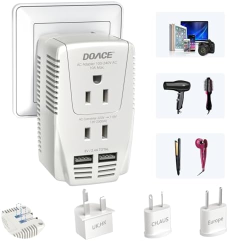 Ultimate 2000 W European Travel Power Converter – Versatile Universal Adapter for Hair Tools and Electronics with Global Compatibility (EU, UK, AU, US) – Rapid Turbo Charging for Laptops, Smartphones, and Cameras – Advanced Safety Features to Prevent Overheating & Short Circuits – Lightweight & Compact Design for Effortless Packing and Mobility