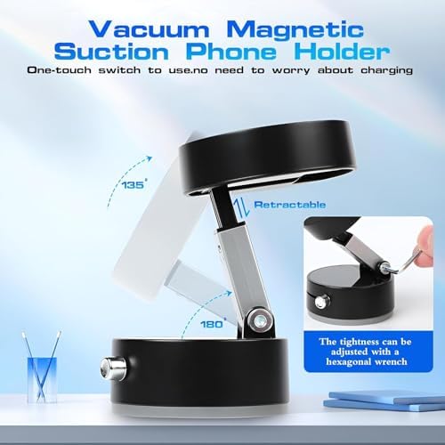 Vacuum Magnetic Suction Phone Holder,2025 Upgraded Adjustable Suction Cup Car Phone Mount,Foldable and Retractable Mobile Phone Holder for Car/Gym/Mirror/Smooth Surface to iPhone 16/15/14/13/12 Series – Enhanced Compatibility and Speed