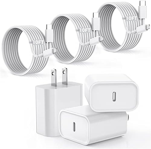 Premium Apple MFi Certified 3-Pack i Phone Charger Set with PD Type C Quick Wall Block and 6 FT Fast Charging USB C to Lightning Cable – Ultimate Speed and Compatibility for i Phone 14/13/12/Pro/Max/11/XR/SE 2022 and i Pads, Perfect for Home or Travel Use