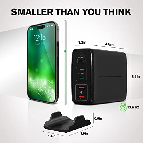 65 W Ga N Fast Charging Block with 3 Ports – Compact USB-C & USB-A Wall Charger for Mac Book, i Pad, i Phone 14, Dell XPS – Foldable Design for Travel Convenience, High-Speed Power Delivery, and Enhanced Device Compatibility
