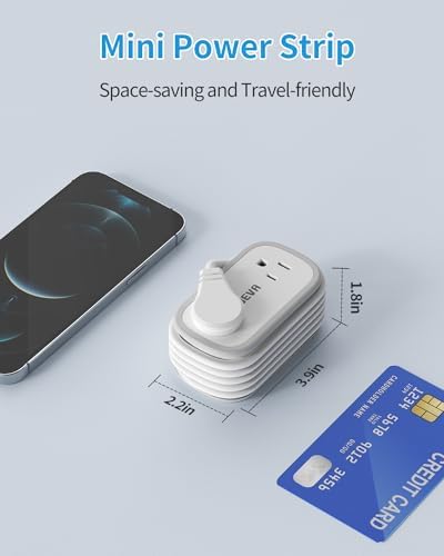 BEVA Portable Travel Power Strip with 5 ft Retractable USB C Cable – Compact Charger for Hotels and Cruises, Featuring 2 AC Outlets & 3 USB Ports for Enhanced Device Compatibility and Fast Charging