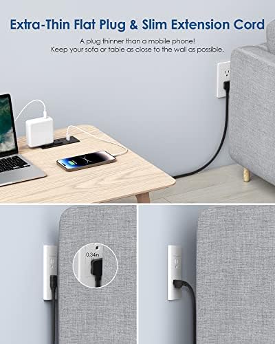 Recessed Power Strip with USB C PD Fast Charging – 30 W Flush Mount Desk Outlet for Space-Saving Convenience, 2 AC Outlets & 2 USB Ports, 6 ft Cord, Ultra Thin Flat Plug for Tidy Workspaces – Perfect for Home Offices and Multi-Device Charging Solutions