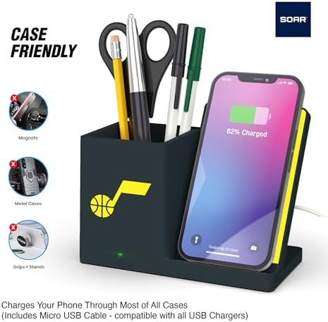 SOAR Smart Wireless Charger & Stylish Desktop Organizer – Fast 10 W Charging for Qi-Enabled Devices, Clutter-Free Workspace Solution with Built-in Storage and Safety Features