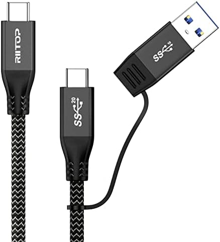 RIITOP 20 Gbps USB 3.2 C to C Cable – 1 FT Braided Type C to A Adapter for External M.2 SSD – Fast Charging & Data Transfer Solution with E-Marker Chipset for Optimal Performance and Compatibility