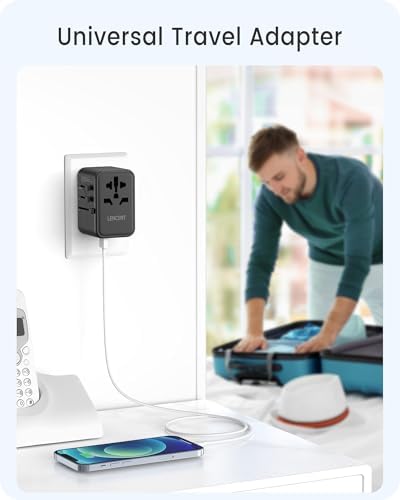 LENCENT 20 W Fast Charging Universal Travel Adapter – Compact International Power Converter with Dual USB and USB Type-C Ports – Ultimate Solution for Worldwide Device Charging in USA, UK, EU, and AUS (Black) – Reliable and Safe Charging for Global Explorers