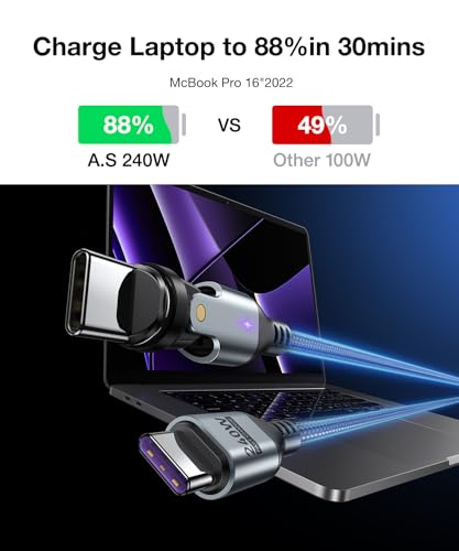A.S Gen3 240 W USB C Magnetic Charging Cable – Fast Data Transfer & Enhanced Compatibility for i Phone 15, Mac Book, and i Pad | 3.3 ft & 6 ft Lengths | 360°/180° Rotating Magnetic Connector for Effortless Alignment and Durability