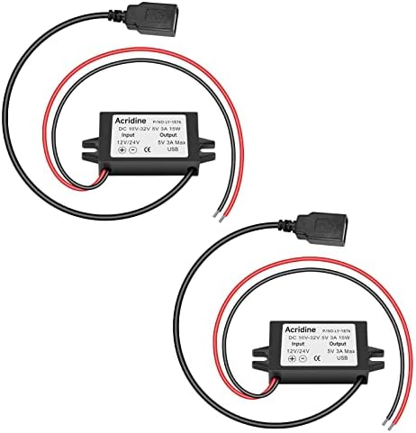 Dual-Pack 12 V/24 V DC to 5 V 3 A USB Female Buck Converter Adapter – Efficient Power Solution for USB Device Charging with Overload Protection and Compact Design for Versatile Applications