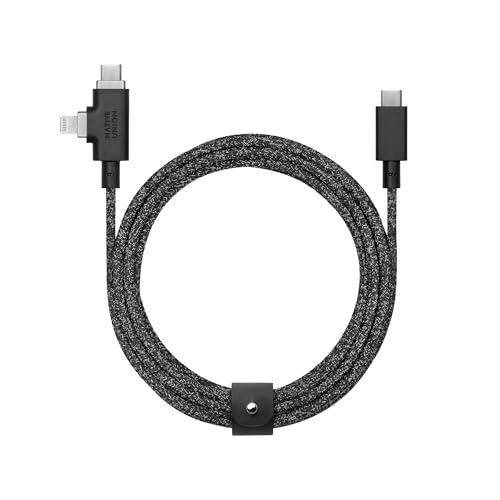 Power Your Devices Sustainably with the Native Union Belt Cable Duo Pro – 8 ft Ultra-Strong Braided 240 W Charging Cable for Lightning & Type-C – Eco-Friendly Design with 2-in-1 MFi Certified Connectors for Enhanced Compatibility and Rapid Performance – Perfect for Home, Office, and On-the-Go Charging