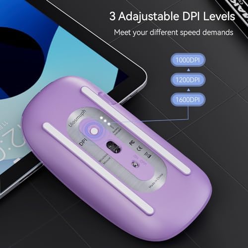 Elevate Your Computing with the Uiosmuph G11 Wireless Mouse – Stylish Purple Slim Design, USB C Rechargeable & Silent Click Technology for Effortless Precision and Comfort on Laptop, Mac, and PC