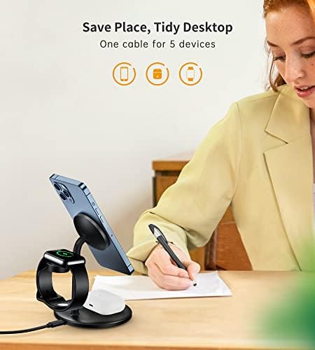 Sleek Yellow Wood Grain 3-in-1 Wireless Charging Station for Apple Devices – Fast 15 W Mag-Safe Charger with QC 3.0 Adapter for i Phone 16/15/14/13/12, Apple Watch Ultra/S9/8, and Air Pods – Elevate Your Workspace with Ultimate Compatibility and Modern Aesthetics, Perfect for Streamlined Charging Solutions