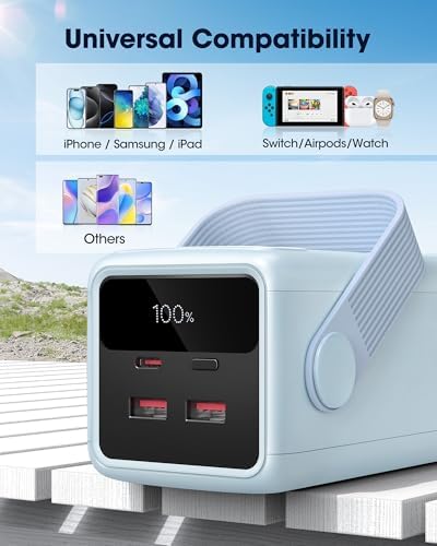 Ultra High-Capacity 70000 m Ah Power Bank – 22.5 W Fast Charging Portable Charger with LED Display & Built-In Flashlight – Ideal for Camping, Travel, and Emergency Use – Multiple Outputs for i Phone, Samsung, i Pad, and More – Stay Connected Anywhere with Long-Lasting Power Solution – Lightweight Design with Convenient Carry Strap and Real-Time Power Monitor – Comprehensive Safety Features Including Overcharge and Short Circuit Protection – Perfect for Outdoor Adventures and Unexpected Power Outages – Includes USB-C Charging Cable and 2-Year Customer Support for Peace of Mind