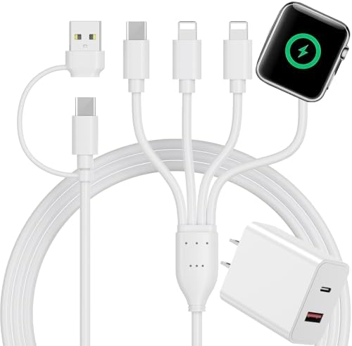 Universal 4-in-2 Multi Charging Cable for Apple Watch and USB-C Devices – Fast Charging, 4 ft Length, Dual Lightning & USB-C Connectors for i Phone 16, 15, 14, 13, and Galaxy S23/S22 – Perfect Travel Companion for Effortless Power Delivery and Enhanced Compatibility
