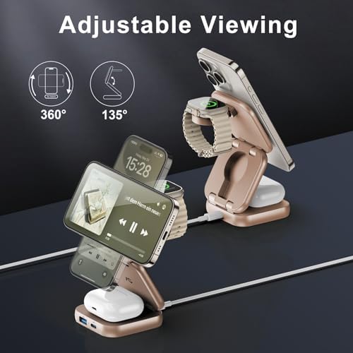 Revolutionize Your Charging Experience with AC Island 5-in-1 Portable Travel Wireless Charger – Fast 15 W Magnetic Stand for i Phone 16/15/14/13, Apple Watch & Air Pods, Includes 35 W Adapter, Ideal for On-the-Go Lifestyle and Enhanced Compatibility