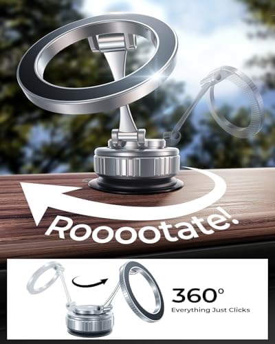 2025 Upgraded Vacuum Magnetic Car Phone Holder [89+LBS Suction/2800gf Magnet], Suction Cup Phone Mount, Ultra-Strong Magnetic Stand for Car/Mirror/Gym/Kitchen/iPhone16 15 14 13 12, Silver – Enhanced Compatibility and Speed