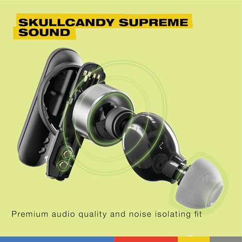Skullcandy Smokin’ Buds Wireless Earbuds – Premium Bluetooth Headphones with Enhanced Noise Isolation, 20-Hour Playtime, IPX4 Sweat-Resistant Design – Ideal for Fitness Enthusiasts and Seamless Hands-Free Communication on i Phone & Android Devices