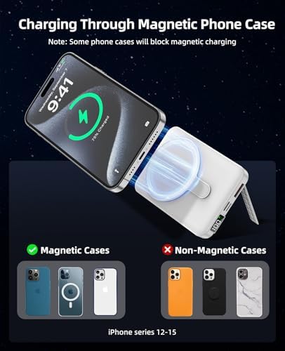 Magnetic 10,000 m Ah Wireless Power Bank – Fast Charging Mini Portable Charger with LED Display & Type-C Cable for Mag Safe i Phone 12/13/14/15 – Ultimate On-the-Go Charging Solution in Sleek Black Finish