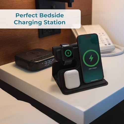 BLACK+DECKER 3-in-1 Wireless Charging Station for Apple Devices – Foldable Travel Charger Compatible with i Phone 16/15/14/13 Pro Max, Apple Watch, and Air Pods – Fast Charging, Enhanced Compatibility, Ideal for On-the-Go Users