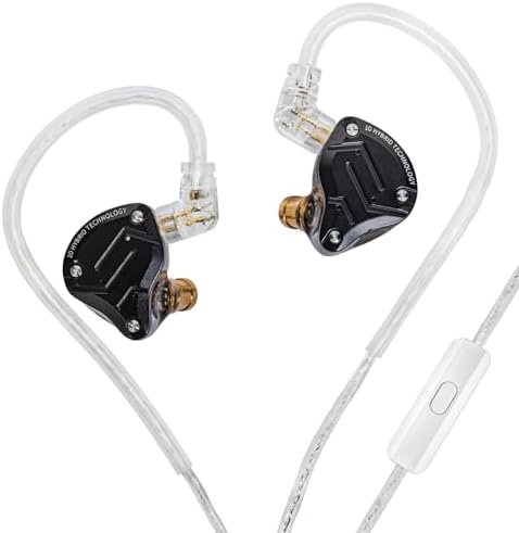 KZ ZS10 PRO Gaming Earbuds – Advanced In-Ear Monitors with 4 Balanced Armature + 1 Dynamic Driver for Exceptional Sound Clarity, Customizable Detachable Cable for Personalized Setup, Ergonomic Comfort for Long Gaming Sessions, Integrated Microphone for Crystal-Clear Communication, Sleek Matte Black Finish for Enhanced Durability – Transform Your Gaming and Music Listening Experience