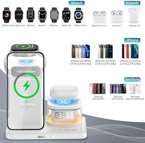 Elevate Your Charging Game: 5-in-1 Foldable Wireless Fast Charger with Integrated Night Light & Transparent Clock for Apple Devices – Ideal for i Phone 16/15/14/13/12/11 Pro Max, Apple Watch, and Air Pods – Sleek Green Design for Ultimate Portability and Style