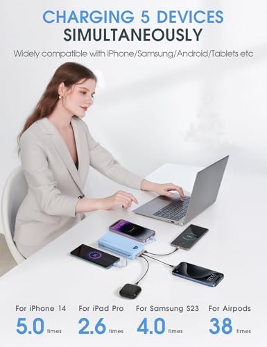 Ultra-Fast Portable Phone Charger with 12000 m Ah Capacity – All-in-One Power Bank with Integrated Cables, Wall Plug, and LED Display for i Phone, i Pad, Samsung – Essential Travel Companion for Uninterrupted Connectivity
